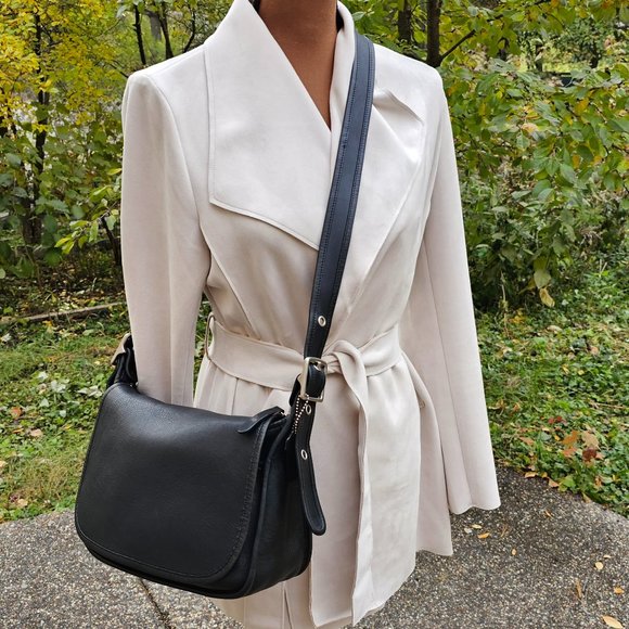 Coach Handbags - VINTAGE COACH  Patricia Legacy Flap Black Leather Crossbody Bag #9951